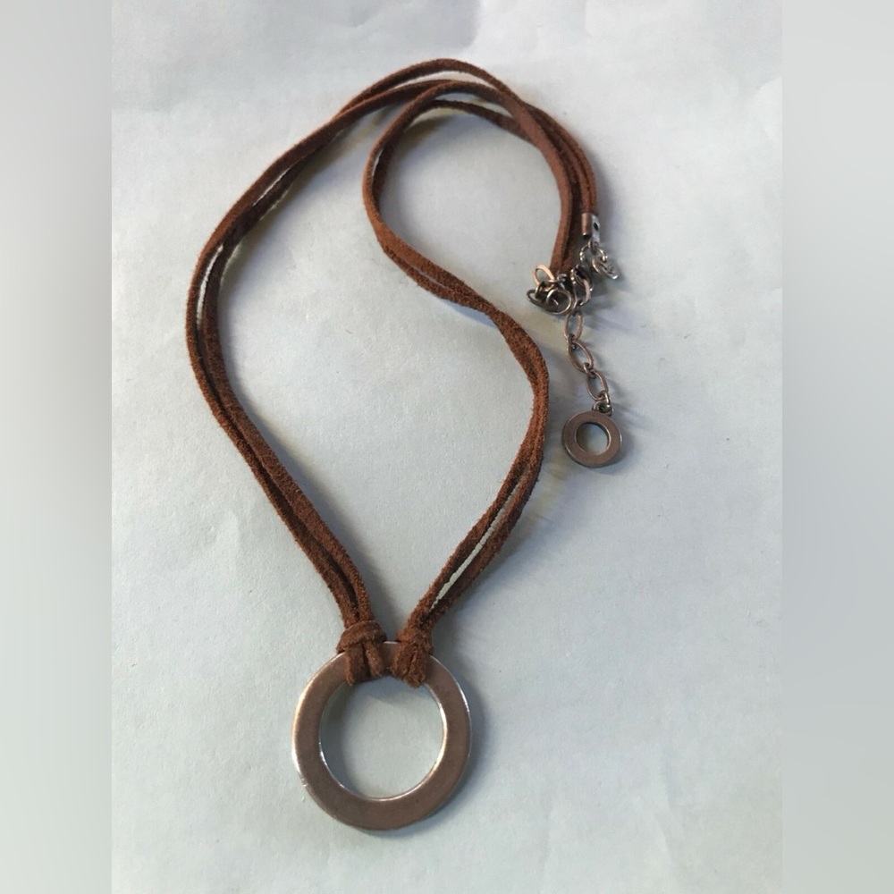 American Eagle Outfitters Brown Necklace with Silver Ring Pendant